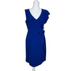 Teri Jon Rickie Freeman Dress Shoulder Ruffle Bow Cocktail Royal Blue Size 10